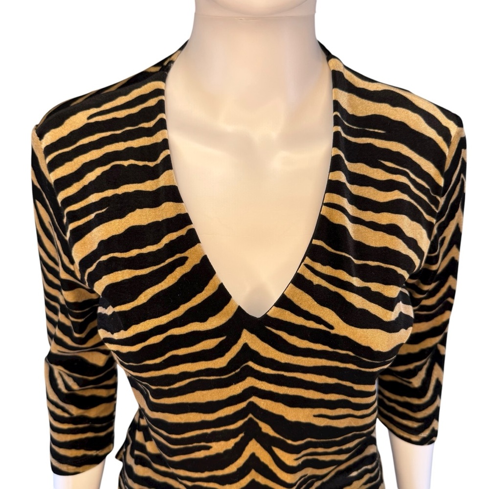 Y2K Silvergate Tan Velvet Zebra Stripes Blouse S - Picture 2 of 6